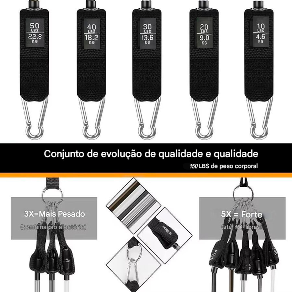 Imagem 4 do produto Kit Multi Extensores Elásticos Gold Sports Super Pro até 70Kgs