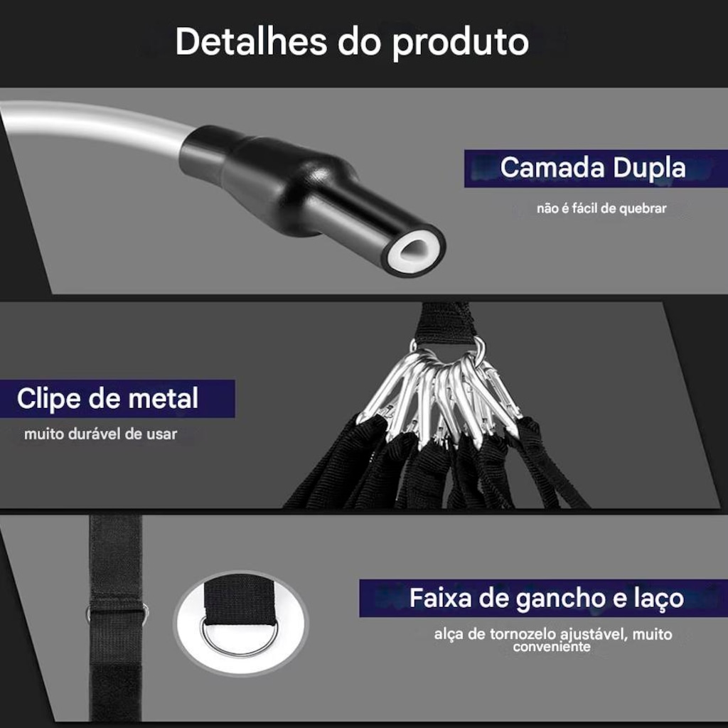 Imagem 5 do produto Kit Multi Extensores Elásticos Gold Sports Super Pro até 70Kgs