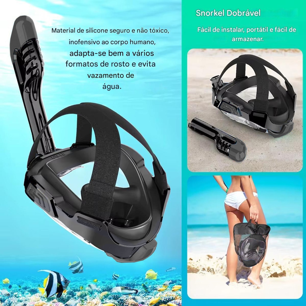 Imagem 2 do produto Mascara Subaquática de de Mergulho Gold Sports Gold Full Face Com Snorkel
