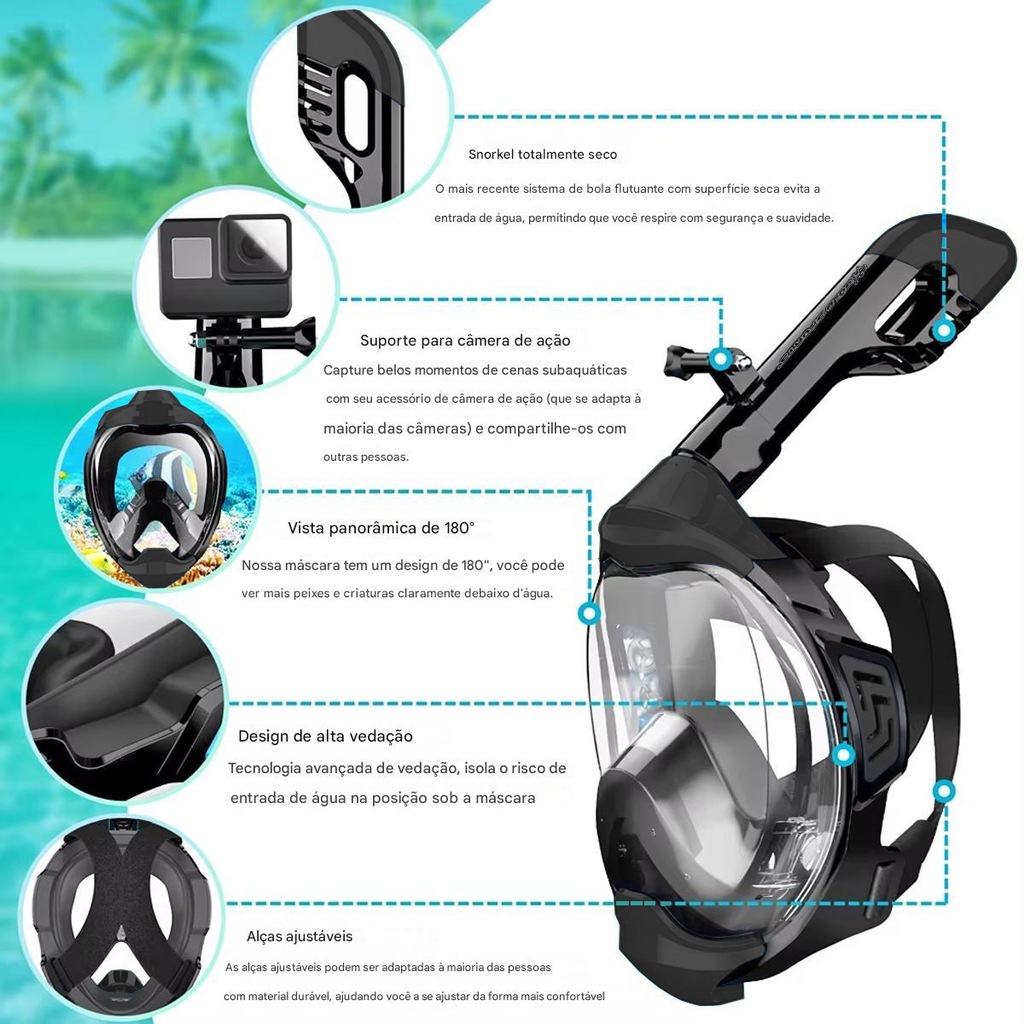 Imagem 3 do produto Mascara Subaquática de de Mergulho Gold Sports Gold Full Face Com Snorkel