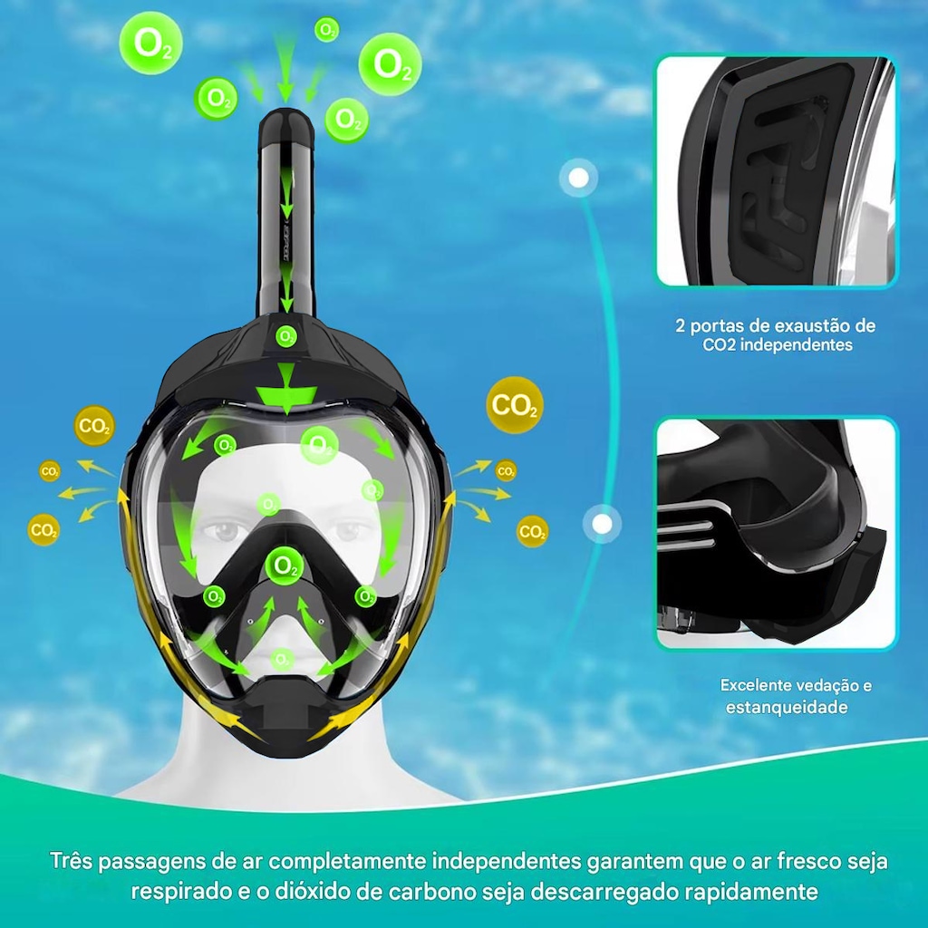 Imagem 4 do produto Mascara Subaquática de de Mergulho Gold Sports Gold Full Face Com Snorkel
