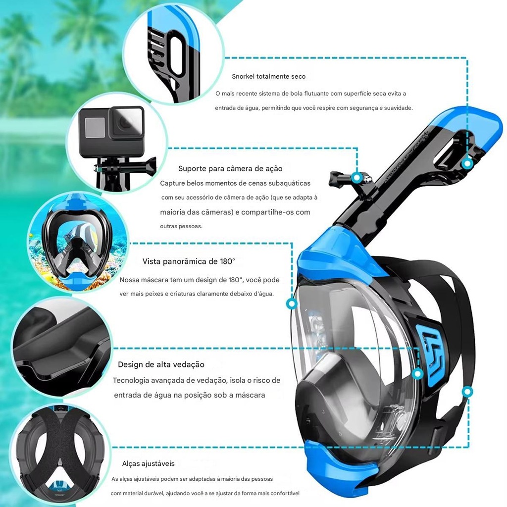 Imagem 2 do produto Mascara Subaquática de de Mergulho Gold Sports Gold Full Face Com Snorkel