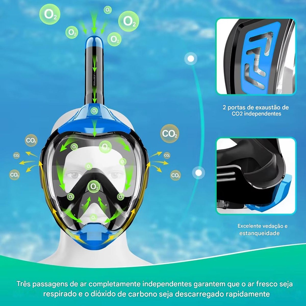 Imagem 4 do produto Mascara Subaquática de de Mergulho Gold Sports Gold Full Face Com Snorkel