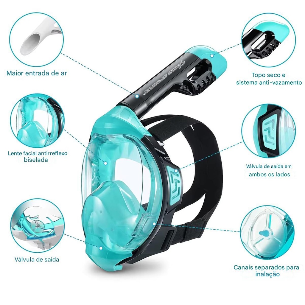 Imagem 2 do produto Mascara Subaquática de de Mergulho Gold Sports Gold Full Face Com Snorkel