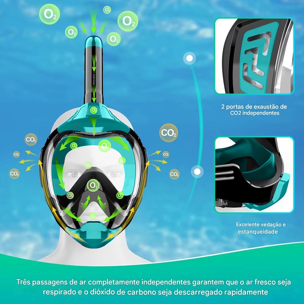 Imagem 4 do produto Mascara Subaquática de de Mergulho Gold Sports Gold Full Face Com Snorkel