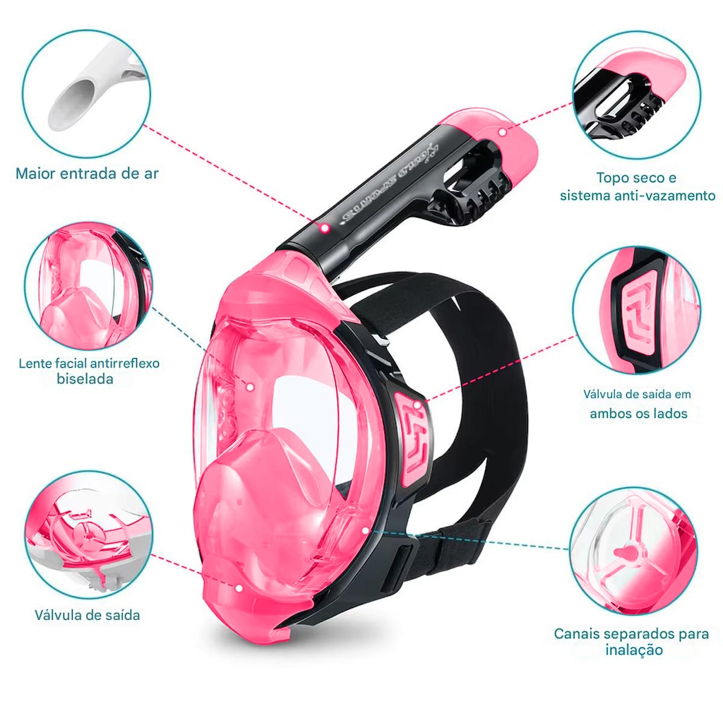 Imagem 2 do produto Mascara Subaquática de de Mergulho Gold Sports Gold Full Face Com Snorkel