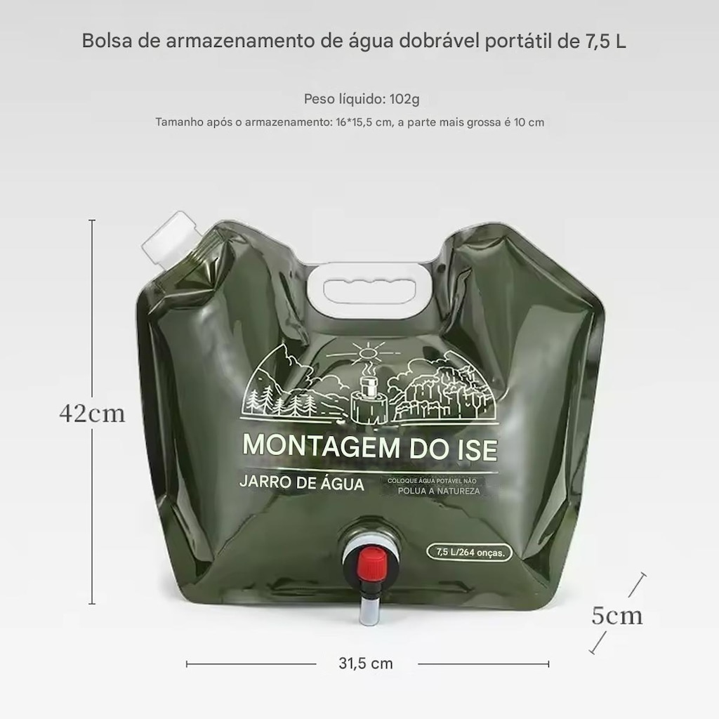 Imagem 2 do produto Saco de Água Dobrável Gold Sports Com Torneira 7.5 a 8 Litros Para Acampamento