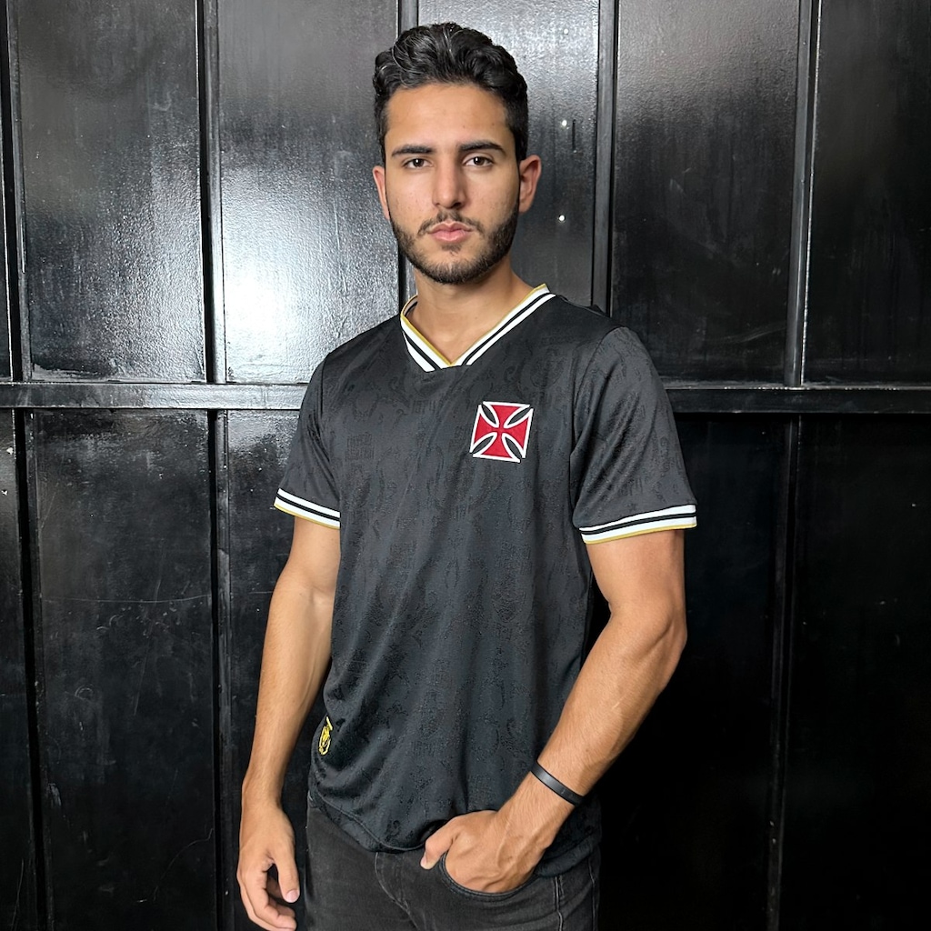 Imagem 2 do produto Camisa da Vasco da Gama Retrô Jacquard 1974 Dark RetrôMania - Masculina