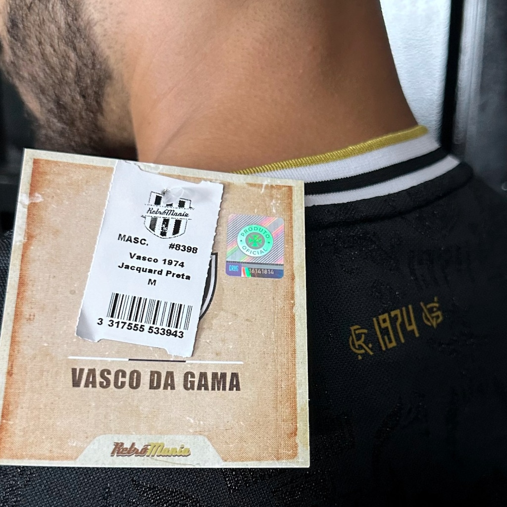 Imagem 4 do produto Camisa da Vasco da Gama Retrô Jacquard 1974 Dark RetrôMania - Masculina