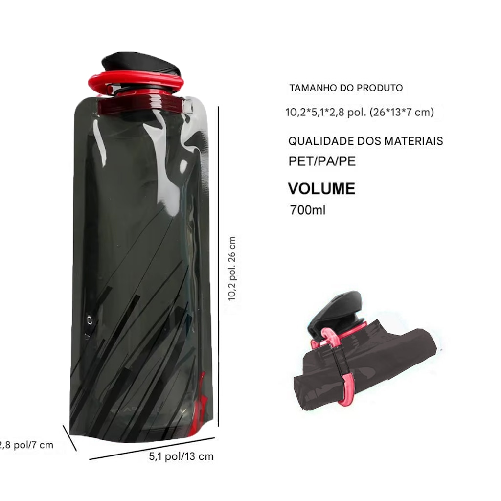 Imagem 2 do produto Bolsa Hidratação Gold Sports Macia dobrável Ultra Leve Portátil Para Prática Esportiva - 700 ml