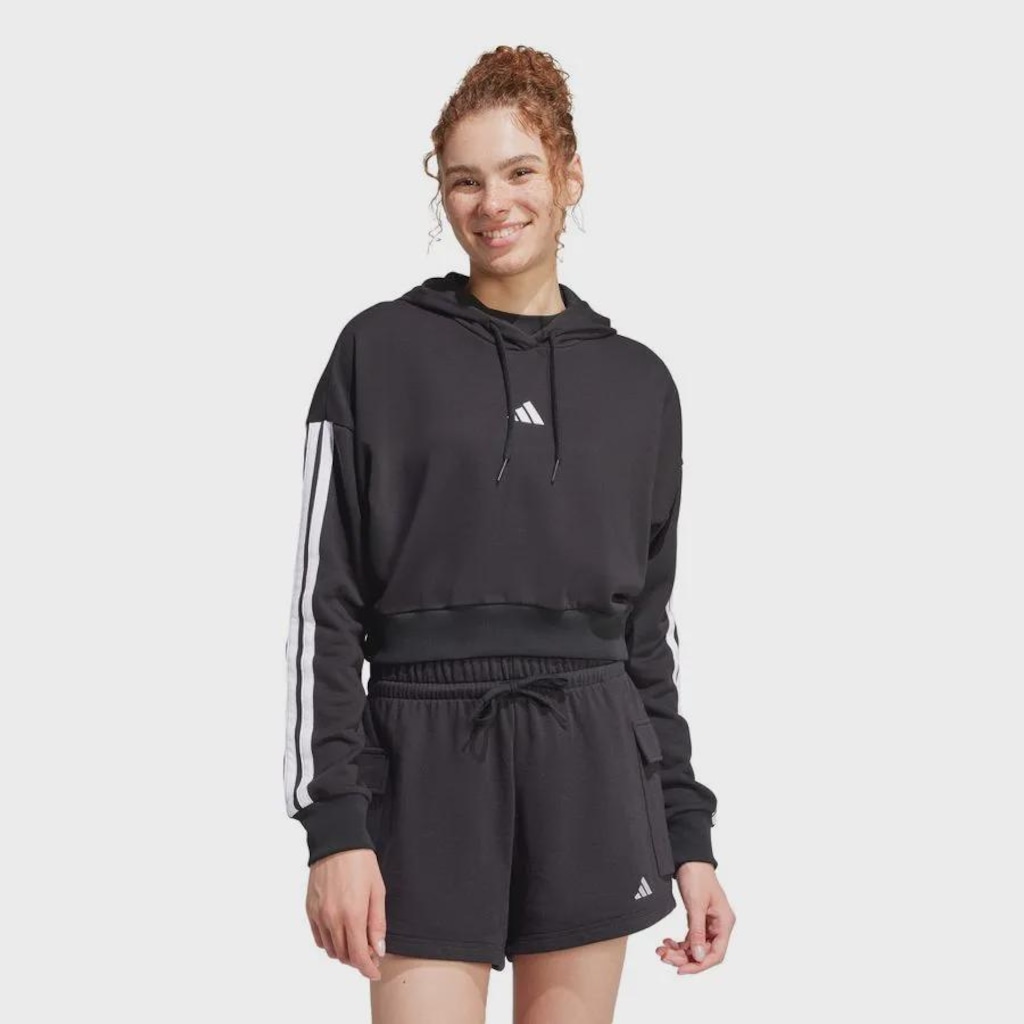 Imagem 2 do produto Blusão de Moletom Capuz adidas Essentials French Terry Crop 3 Listras - Feminino