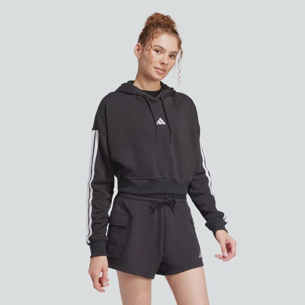 Imagem 5 do produto Blusão de Moletom Capuz adidas Essentials French Terry Crop 3 Listras - Feminino