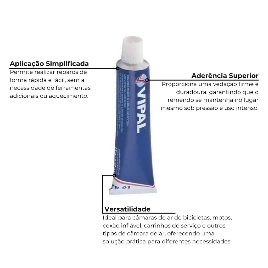 Imagem 2 do produto Cola para Remendo Câmara de Ar Bicicleta Moto Vipal 15g - 5 Unidades