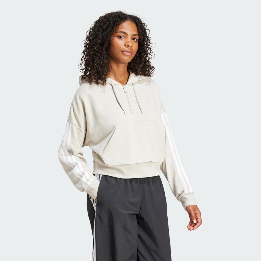 Imagem 4 do produto Blusão de Moletinho Capuz adidas Zíper Essentials Três Listras - Feminino