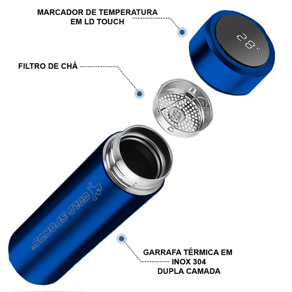 Imagem 3 do produto Garrafa Térmica em Aço Inoxidável 304 Gold Sports Smart - 500ml com infusor
