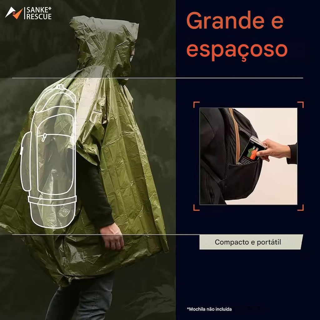 Imagem 2 do produto Capa Esportivo Gold Sports Térmico de Emergência Anti Chuva para Caminhadas e Acampamentos