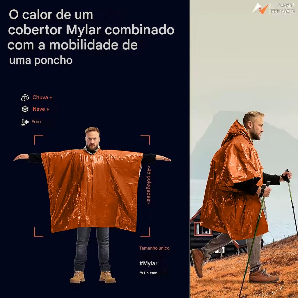 Imagem 3 do produto Capa Esportivo Gold Sports Térmico de Emergência Anti Chuva para Caminhadas e Acampamentos