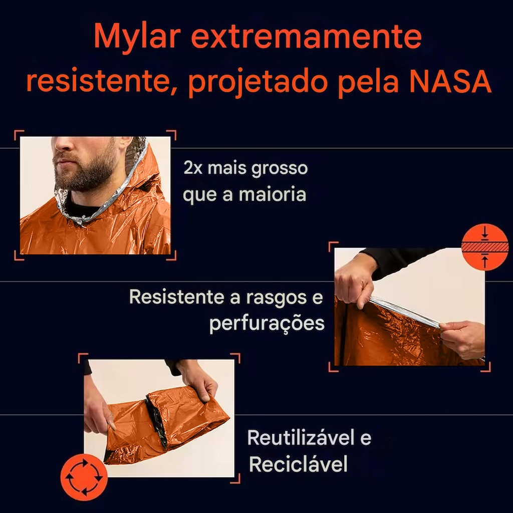 Imagem 4 do produto Capa Esportivo Gold Sports Térmico de Emergência Anti Chuva para Caminhadas e Acampamentos