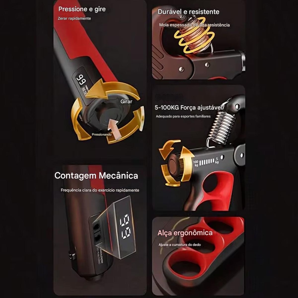 Imagem 5 do produto Hand Grip Gold Sports Garra Carga de 5 a 100 kgs Mola Aço Carbono com Contador