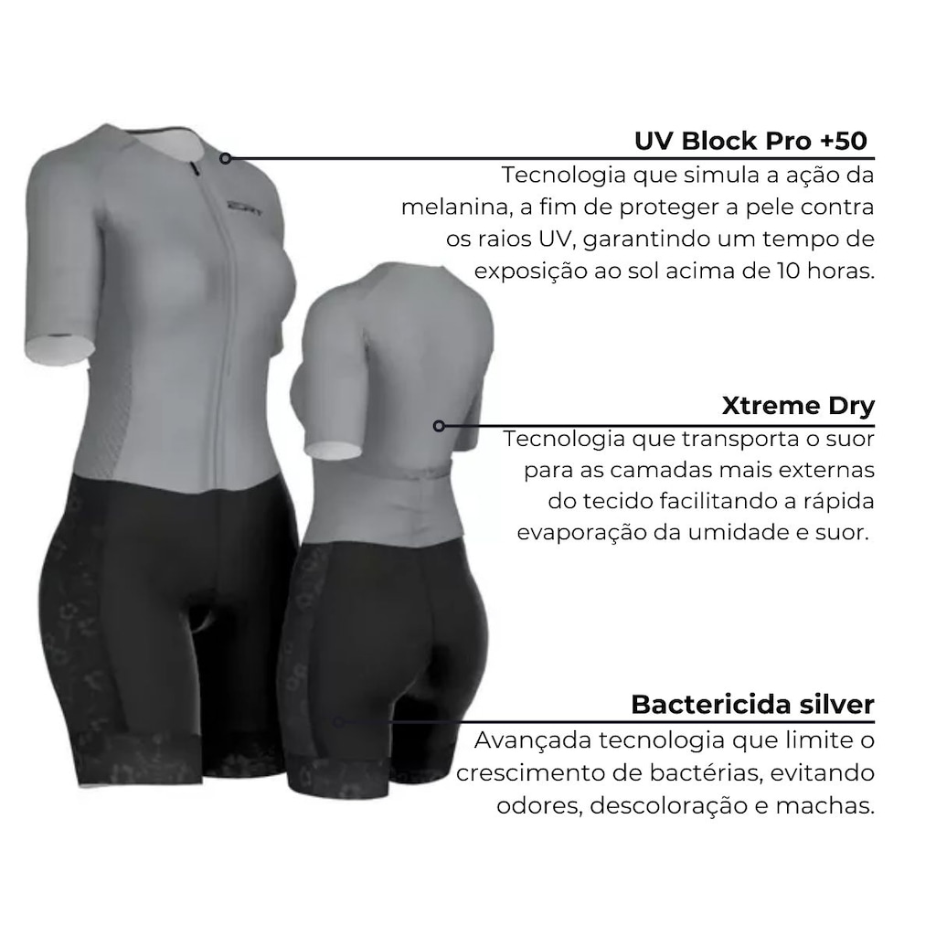 Imagem 3 do produto Macaquinho de Ciclismo ERT Elite Grafite Forro em Gel - Feminino