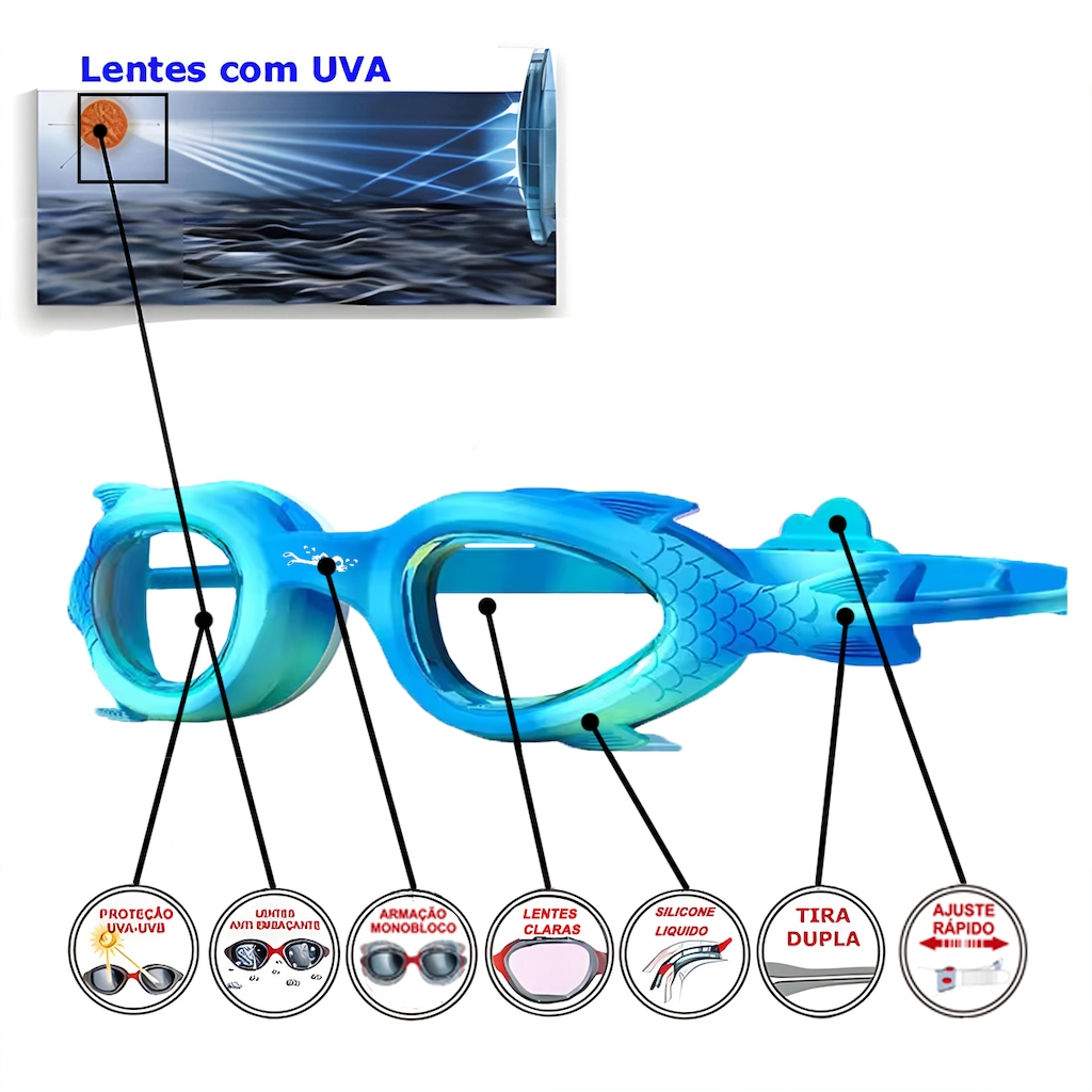 Imagem 3 do produto Óculos De Natação Gold Sports Little Fashion Fish High Definition 7,0