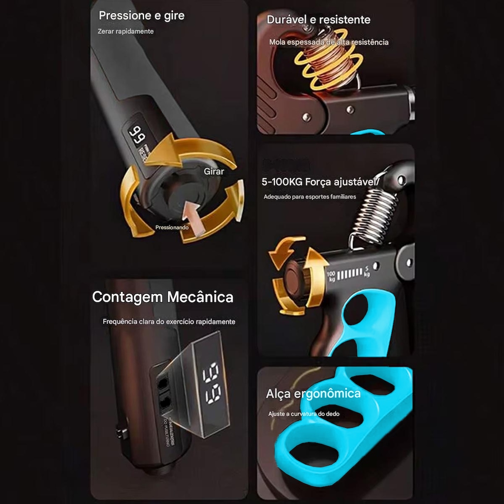 Imagem 3 do produto Hand Grip Gold Sports Garra com Carga de 5 a 100 kgs - Mola Aço Carbono com Contador
