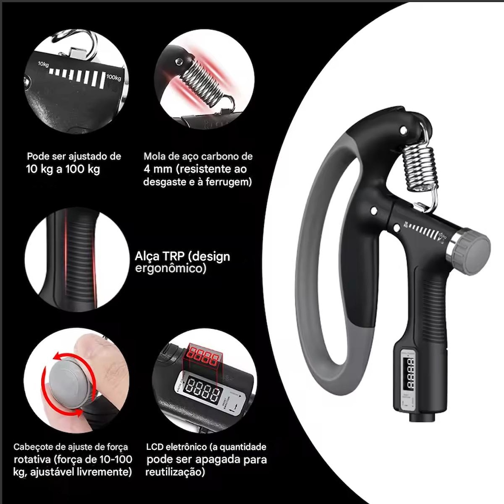 Imagem 3 do produto Hand Grip Gold Sports Phoenix Carga de 10 a 100 kgs - Mola Aço Carbono com Contador Digital
