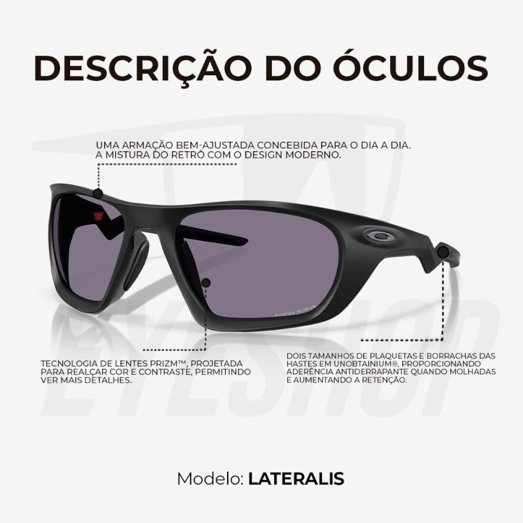 Imagem 4 do produto Óculos de Sol Oakley Lateralis Matte Black Ink Prizm - Unissex
