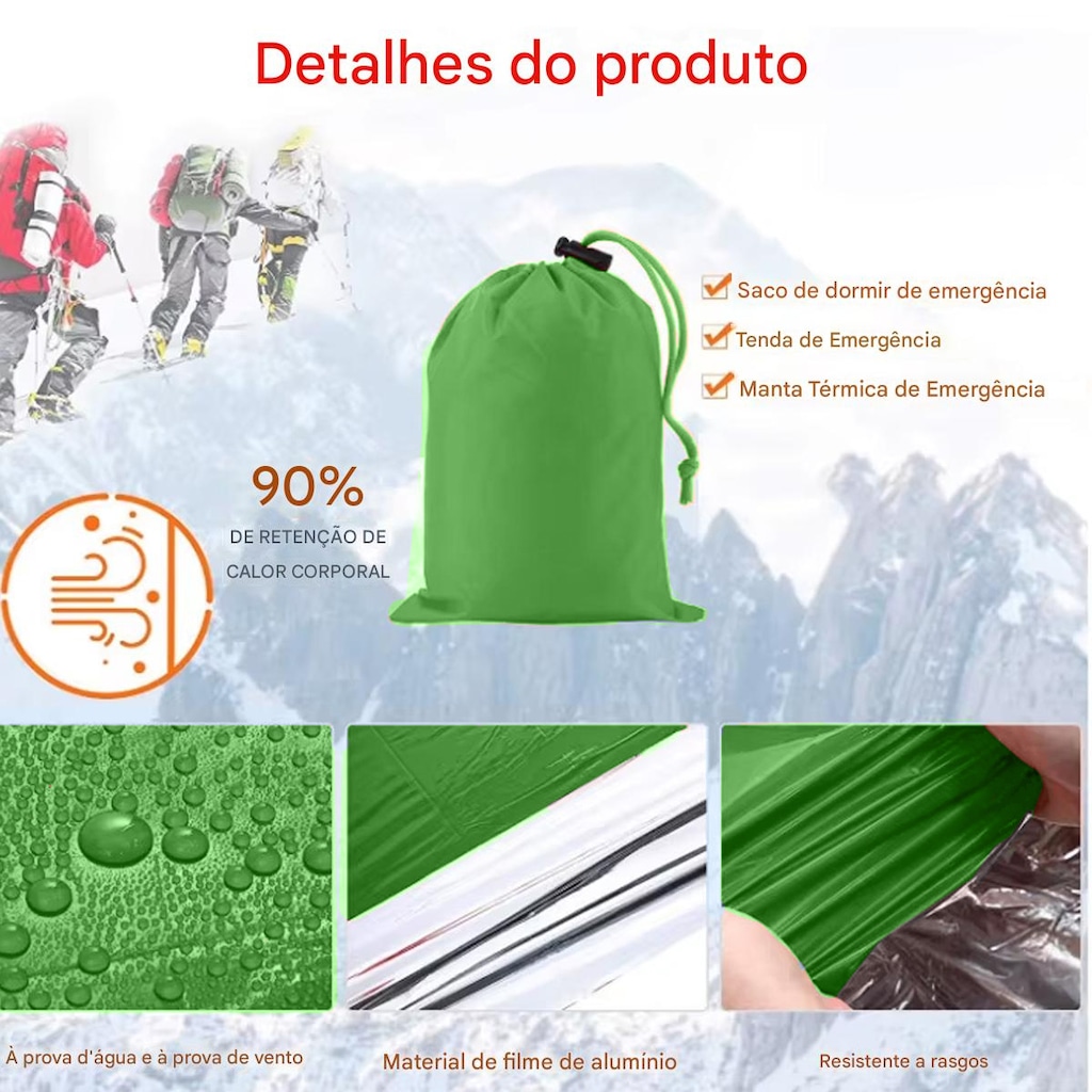 Imagem 2 do produto Saco de Dormir Gold Sports Portátil à Prova D'água Sobrevivência com Apito
