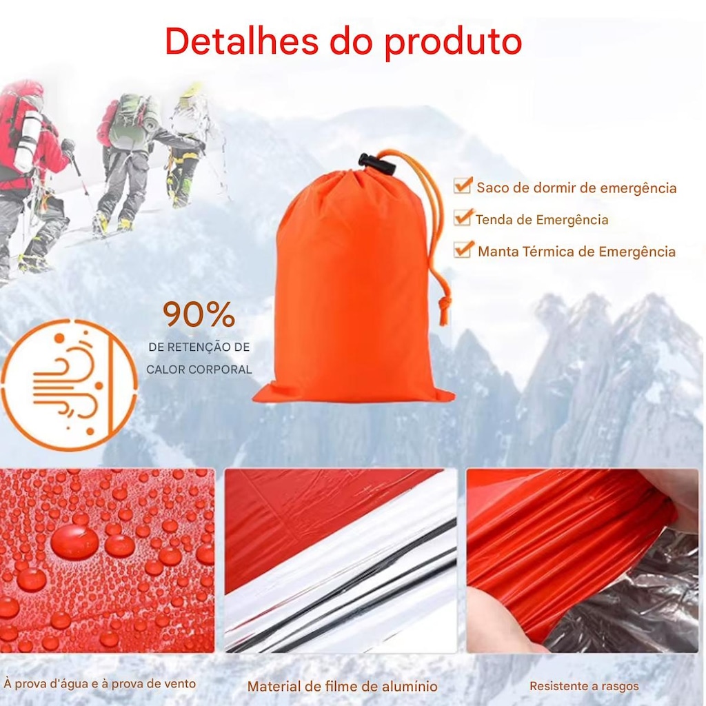 Imagem 4 do produto Saco de Dormir Gold Sports Portátil à Prova D'água Sobrevivência com Apito