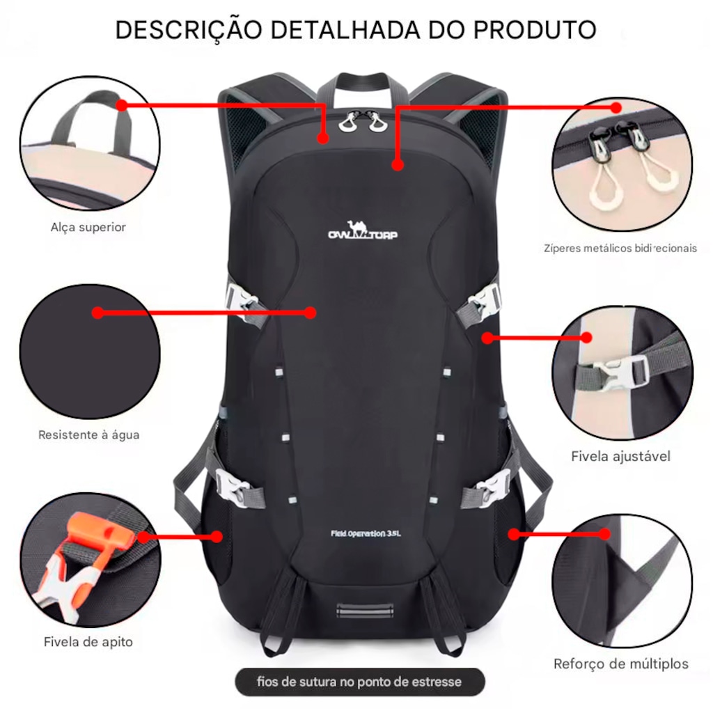 Imagem 3 do produto Mochila Esportiva Gold Sports Dobrável Camel Montanhismo A Prova De Água 35 Lts
