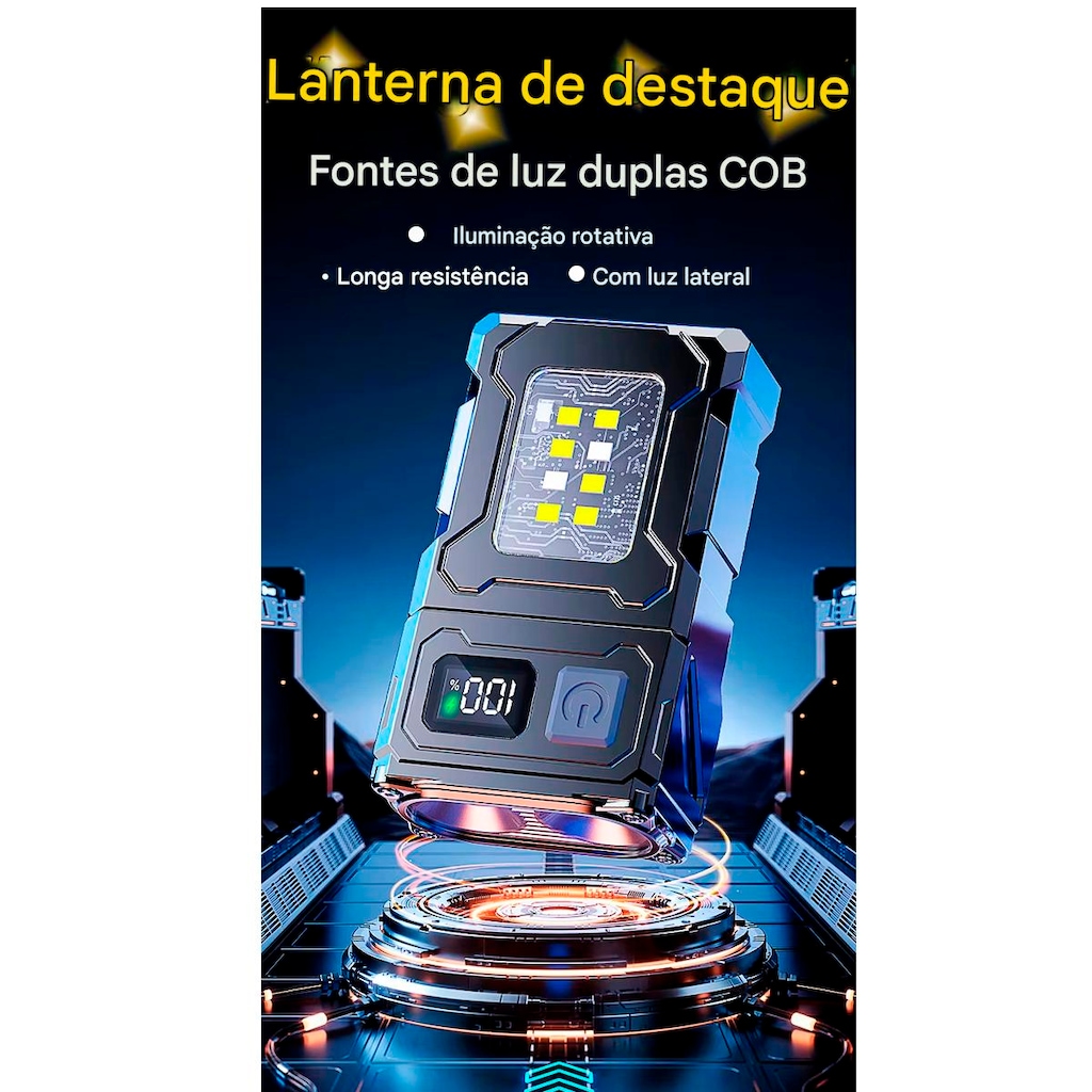 Imagem 3 do produto Mini Lanterna Gold Sports Led Cob Luz Dupla Super Brilhante Usb 180° Com Imã