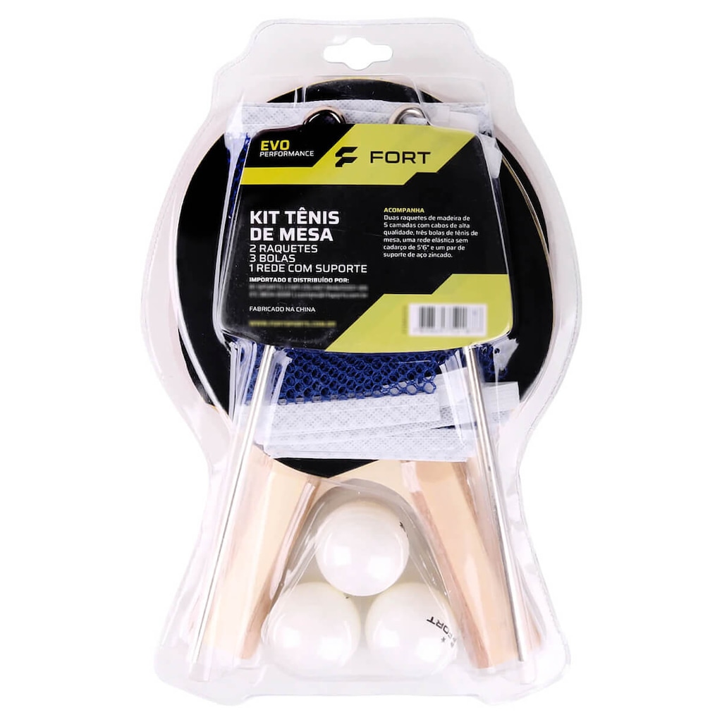 Imagem 2 do produto Kit Tênis de Mesa Fort Evo 2 Raquetes 3 Bolas 1 Rede com Suporte