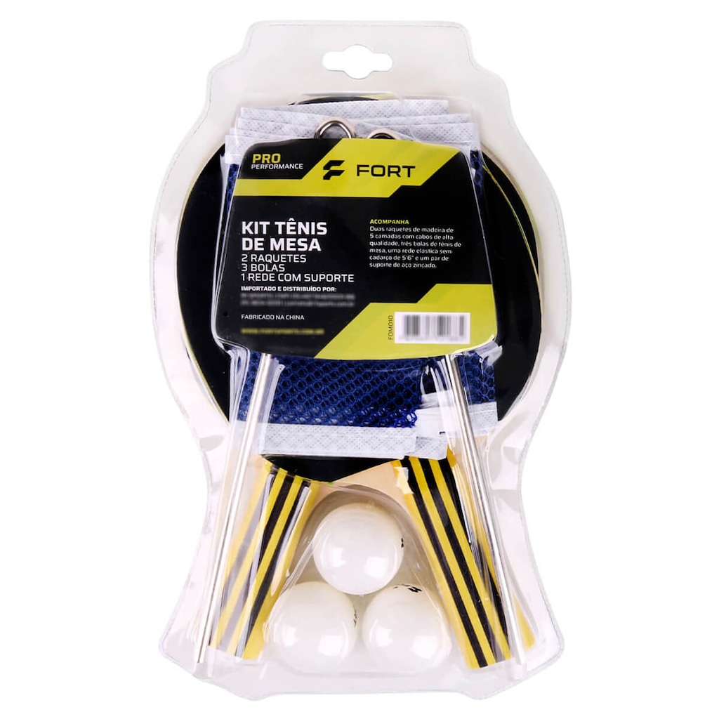 Imagem 2 do produto Kit de Tênis de Mesa Fort Pro 2 Raquetes 3 Bolas 1 Rede com Suporte