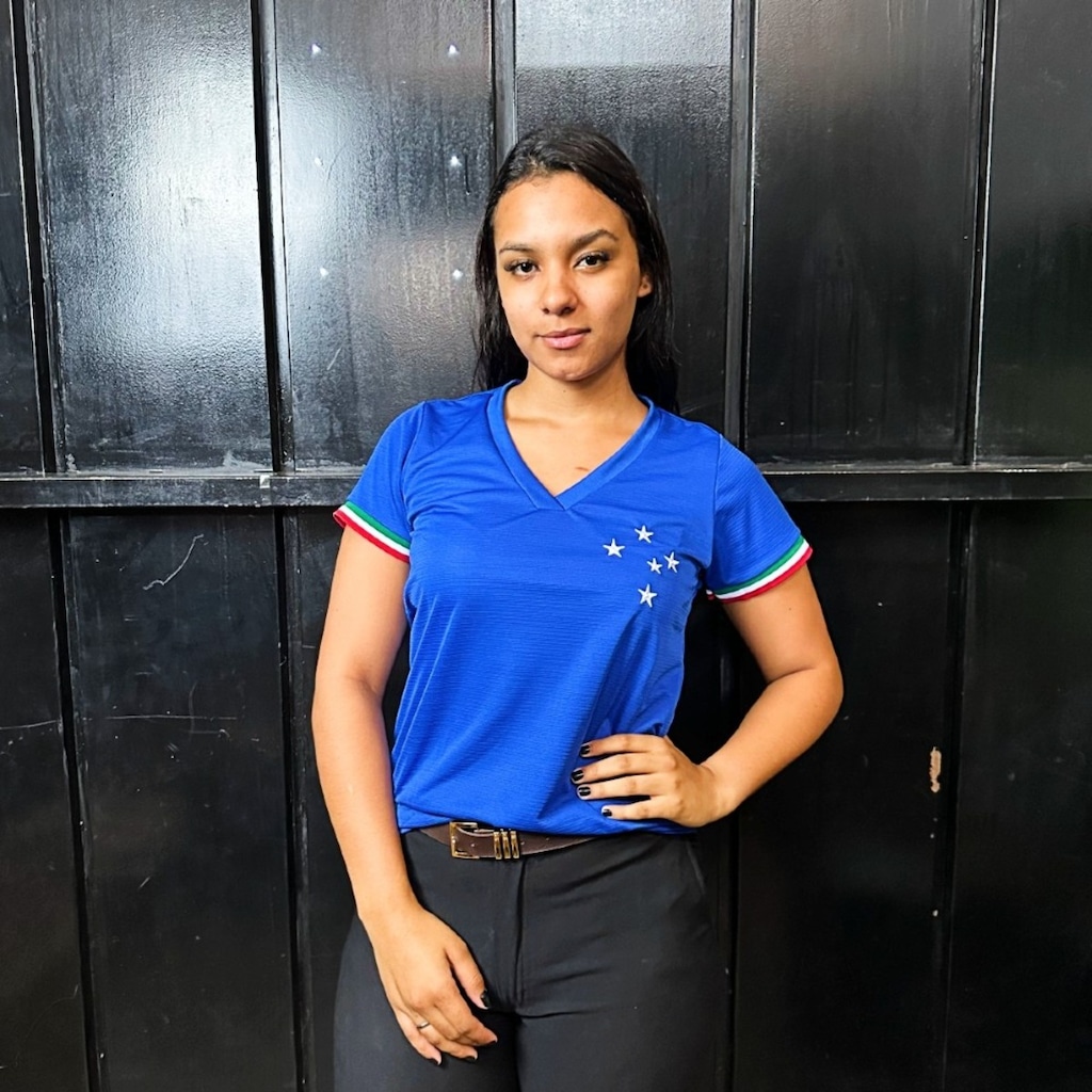 Imagem 2 do produto Kit Camisa do Cruzeiro Palestra Baby Look + Caneca + Chaveiro Símbolo RetrôMania - Feminina