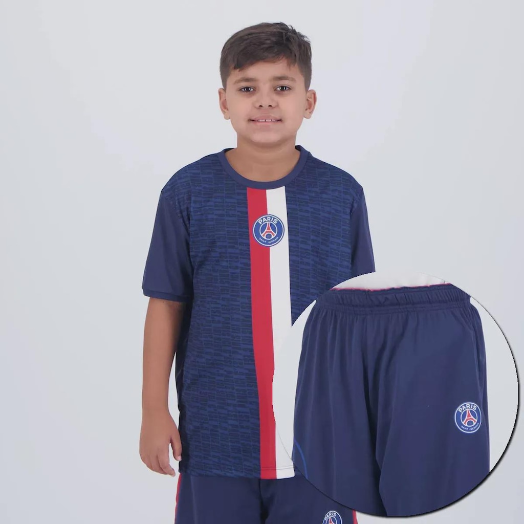 Imagem 1 do produto Kit Uniforme do PSG Camisa + Calção Futfanatics Infantil