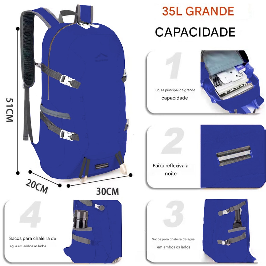 Imagem 3 do produto Mochila Esportiva Gold Sports Dobrável Camel Montanhismo A Prova de Água - 35 Litros