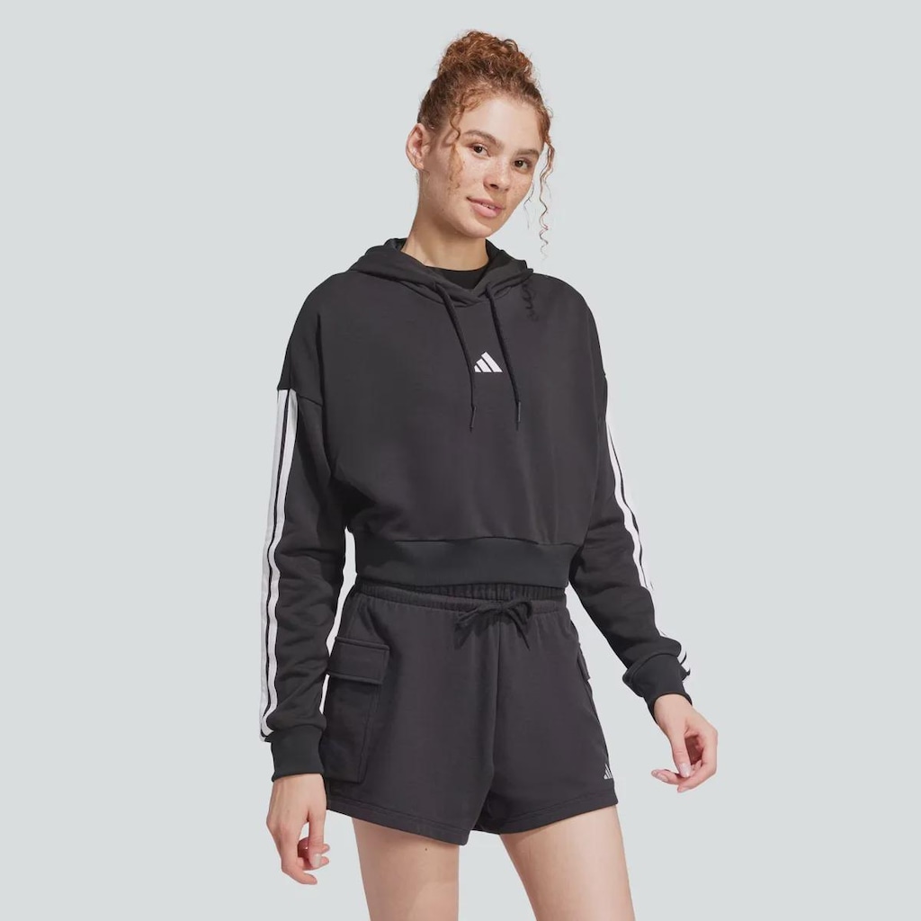 Imagem 3 do produto Moletom Cropped Feminino adidas 3 Stripes com Capuz