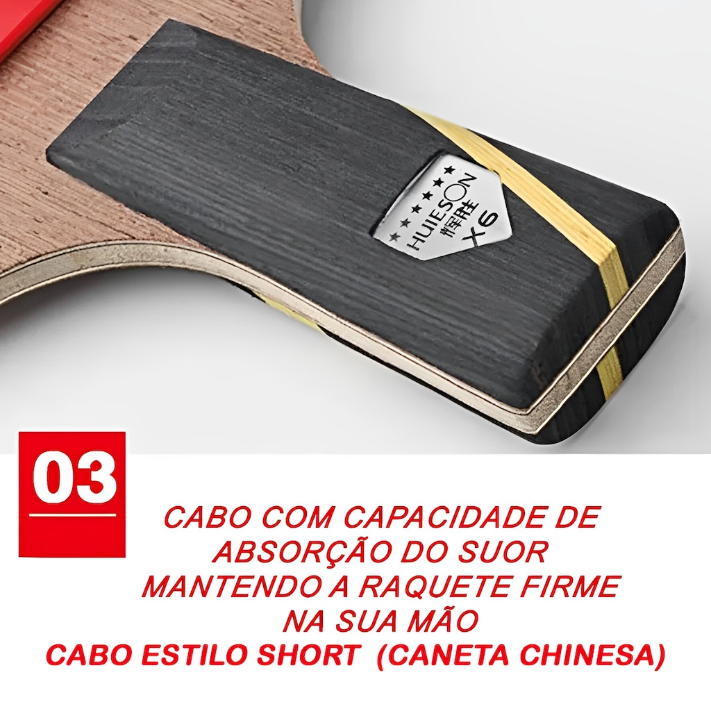 Imagem 2 do produto Kit deTênis Mesa Hueson Carbon 2 Raq Short 6 Estrelas 3 bolas