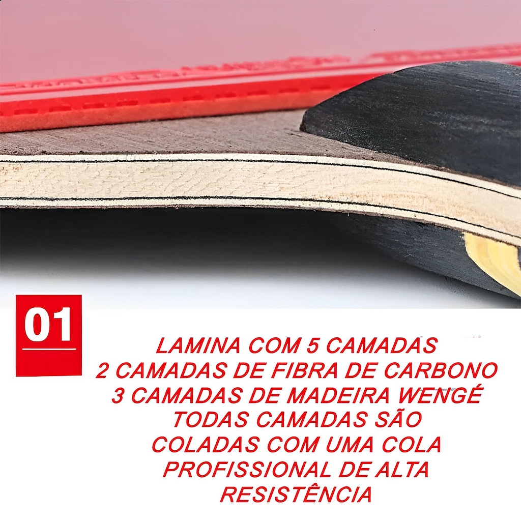 Imagem 3 do produto Kit deTênis Mesa Hueson Carbon 2 Raq Short 6 Estrelas 3 bolas