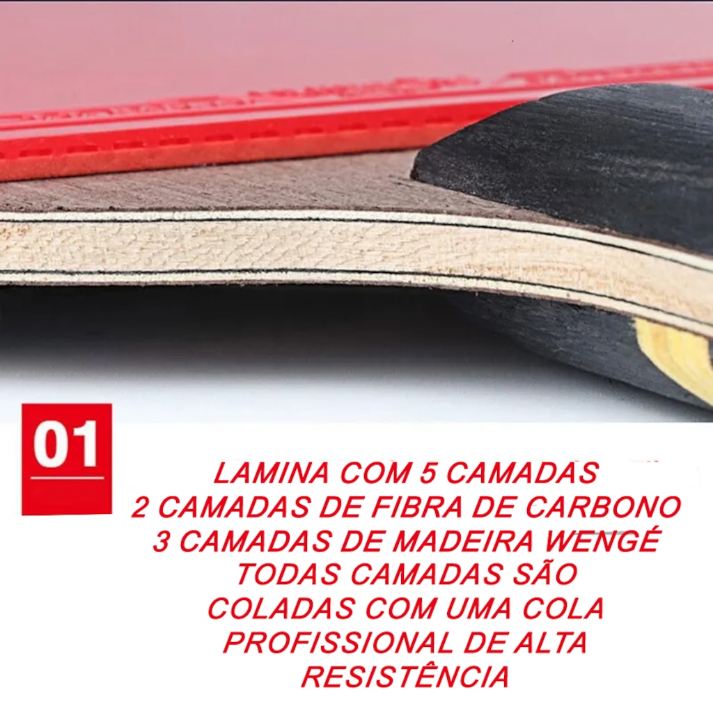 Imagem 2 do produto Kit Tênis Mesa Hueson Carbon 2 Raq Longa 6 Estrelas 3 bolas