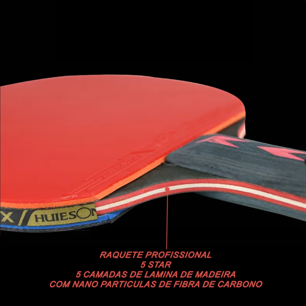 Imagem 4 do produto Kit Tênis de Mesa Hueson Carbon 2 Raq long 5 Estrelas 3 bolas