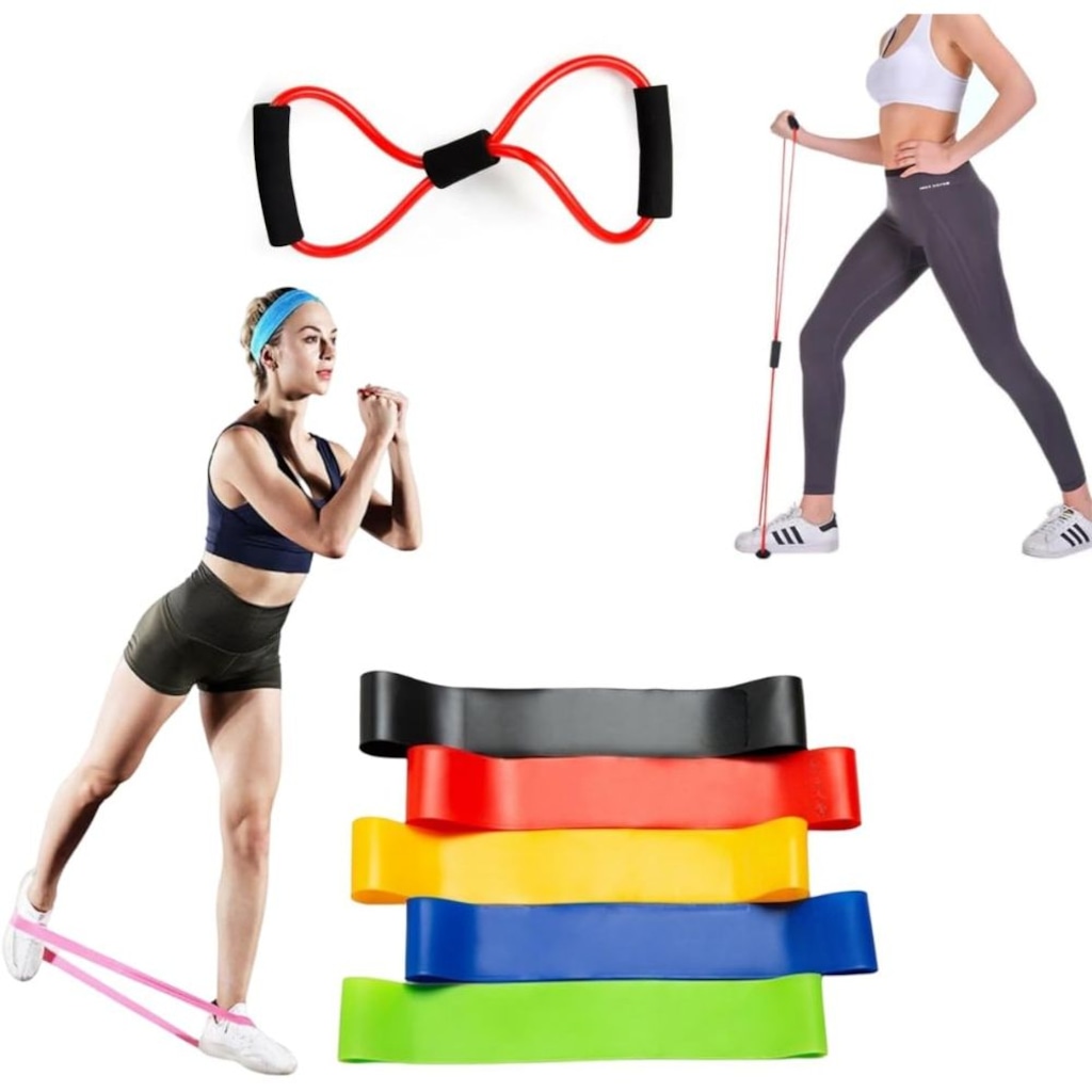 Imagem 2 do produto Kit Elástico DK Extensor Para Exercicio E Conjunto 5 Faixa Elastica Thera Band Treino
