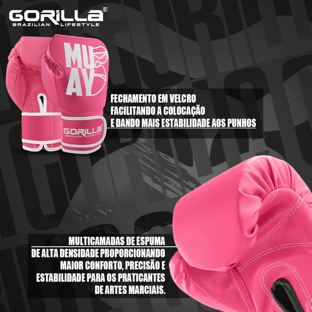 Imagem 4 do produto Luva Muay Thai Boxe Kickboxing Profissional Gorilla Feminina