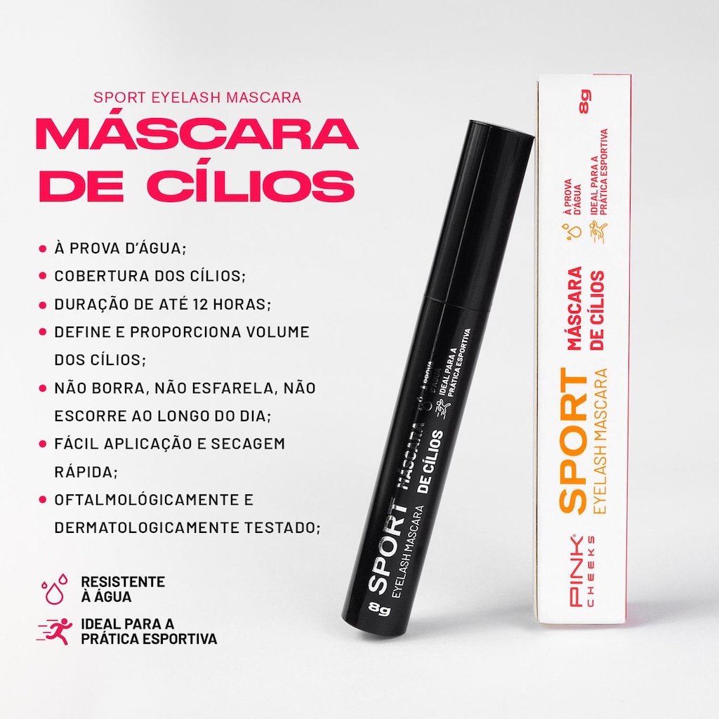 Imagem 2 do produto Mascara de cílios Pink Cheeks Sport Eyelash Mascara preta 8g