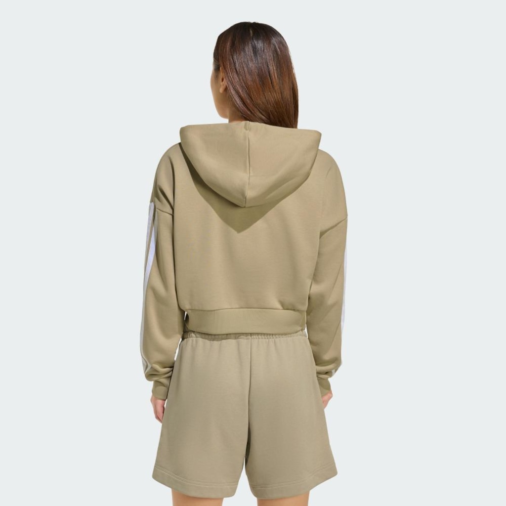 Imagem 3 do produto Blusão Moletinho com Capuz Cropped Feminino Adidas Essentials Três Listras