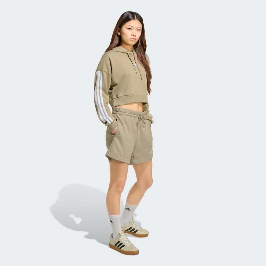 Imagem 4 do produto Blusão Moletinho com Capuz Cropped Feminino Adidas Essentials Três Listras