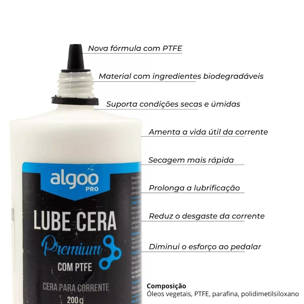 Imagem 4 do produto Kit 6 Óleos Lubrificantes Cera Corrente Bike Algoo Premium 200 ml