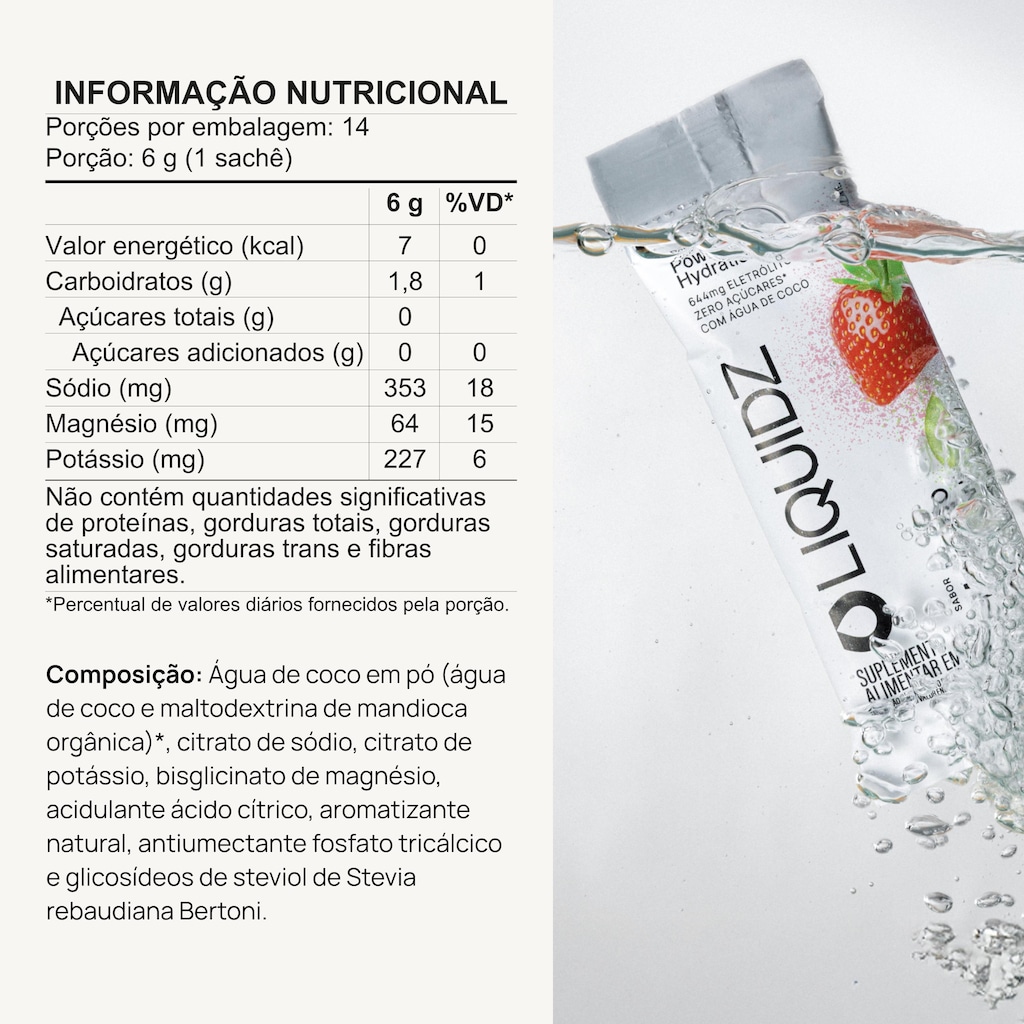 Imagem 2 do produto Eletrólitos Zero Açúcares Liquidz® - Sabor Morango com Kiwi - Kit 1 Caixa - 14 sachês