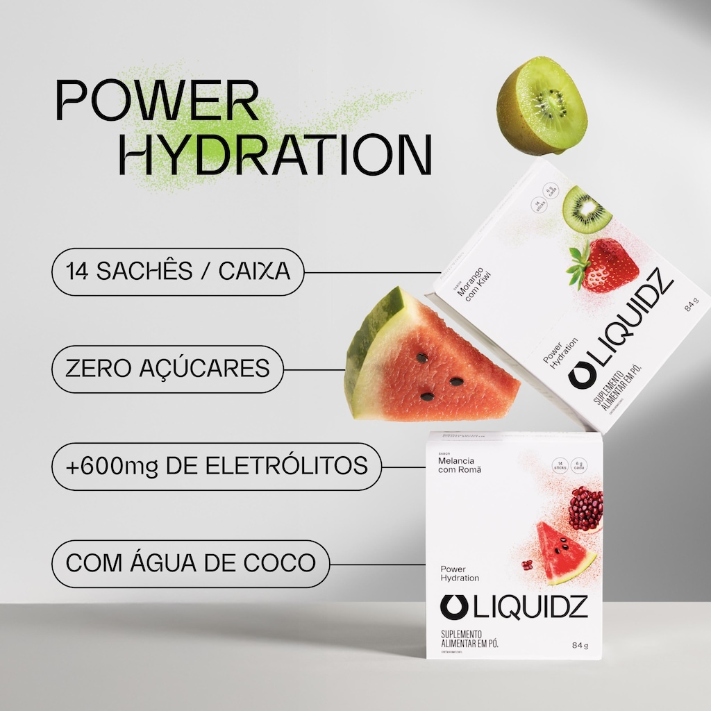 Imagem 4 do produto Eletrólitos Zero Açúcares Liquidz® - Sabor Morango com Kiwi - Kit 1 Caixa - 14 sachês